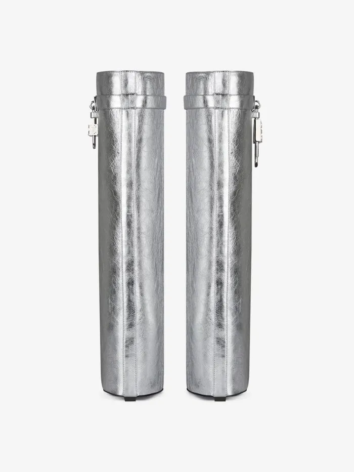 Shark Lock Boots In Metallized Leather Silvery Women Givenchy Shark Lock