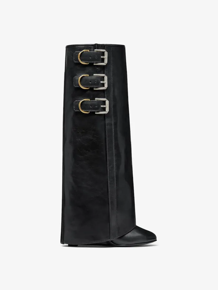 Shark Lock Buckles Boots In Leather Black Women Givenchy Shark Lock