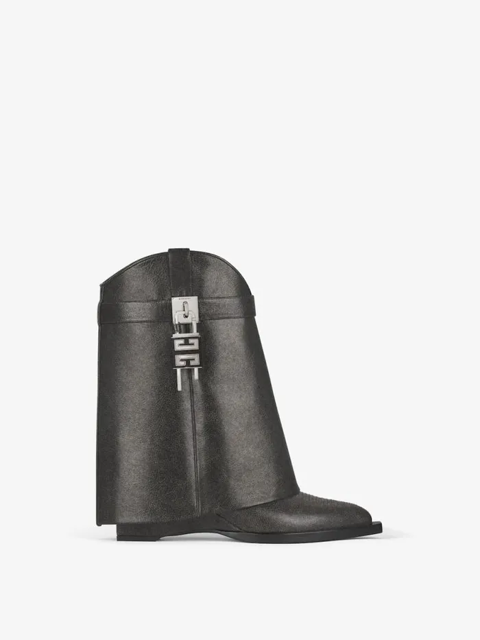 Shark Lock Cowboy Ankle Boots In Aged Leather Black Women Givenchy Shark Lock