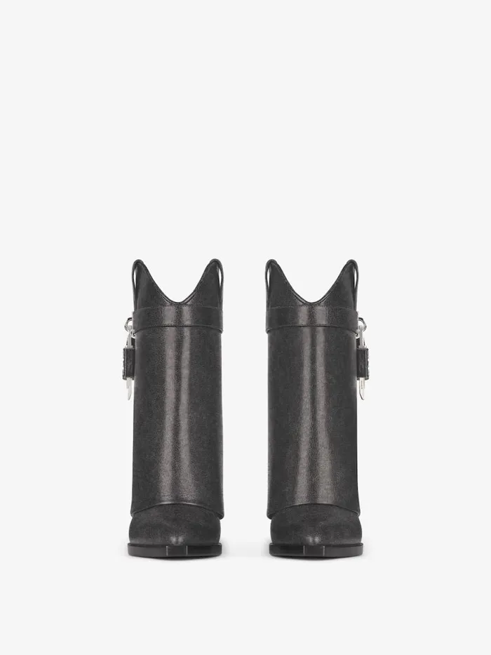 Shark Lock Cowboy Ankle Boots In Aged Leather Black Women Givenchy Shark Lock