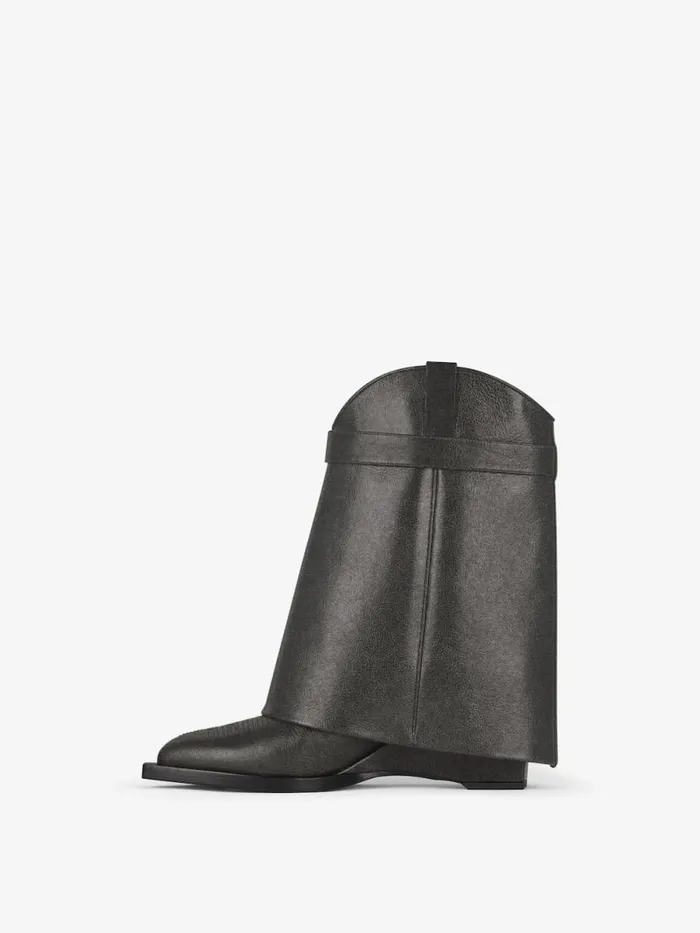 Shark Lock Cowboy Ankle Boots In Aged Leather Black Women Givenchy Shark Lock