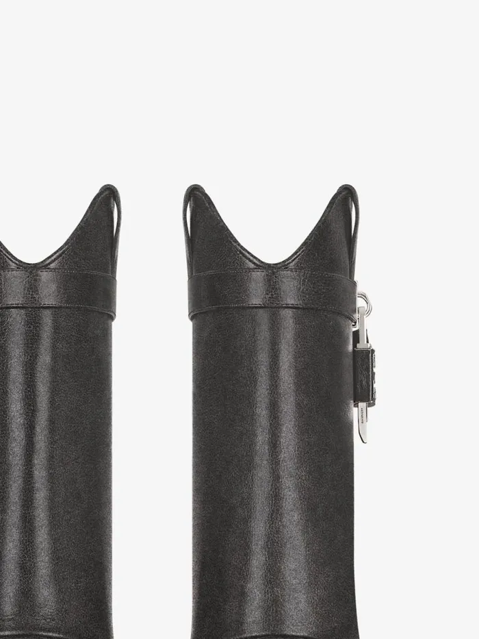 Shark Lock Cowboy Ankle Boots In Aged Leather Black Women Givenchy Shark Lock