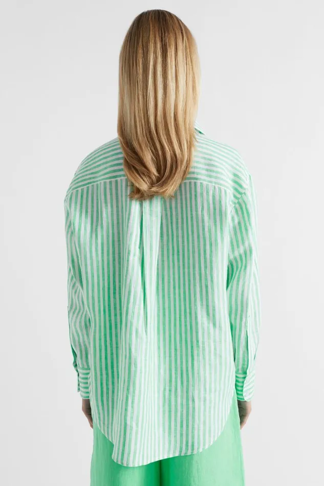 Shirts Woman Seed Heritage Core Linen Boyfriend Shirt Key Lime Stripe