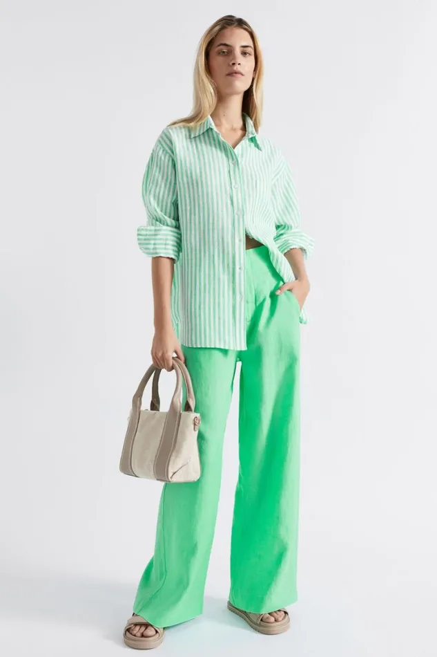 Shirts Woman Seed Heritage Core Linen Boyfriend Shirt Key Lime Stripe