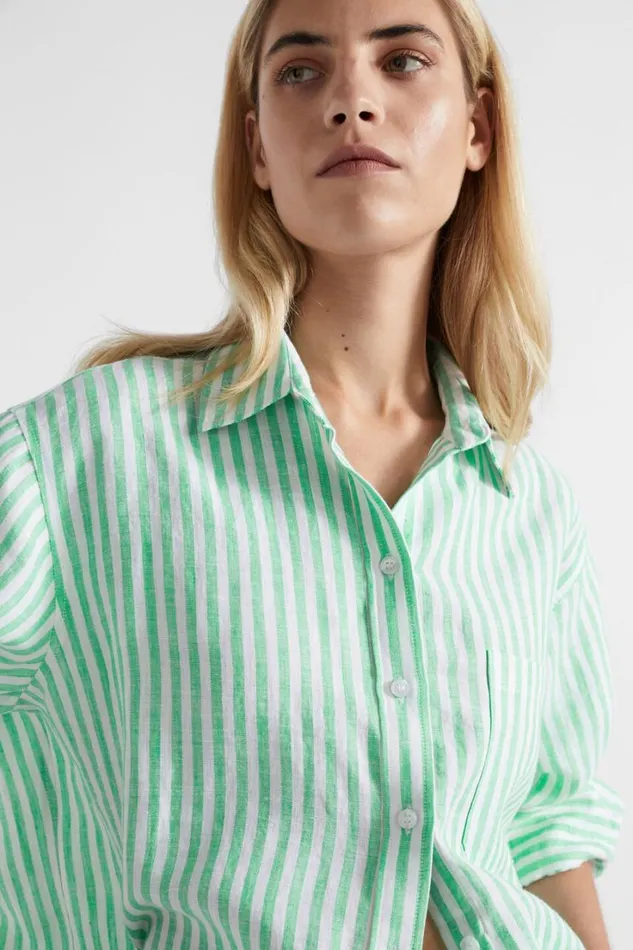 Shirts Woman Seed Heritage Core Linen Boyfriend Shirt Key Lime Stripe