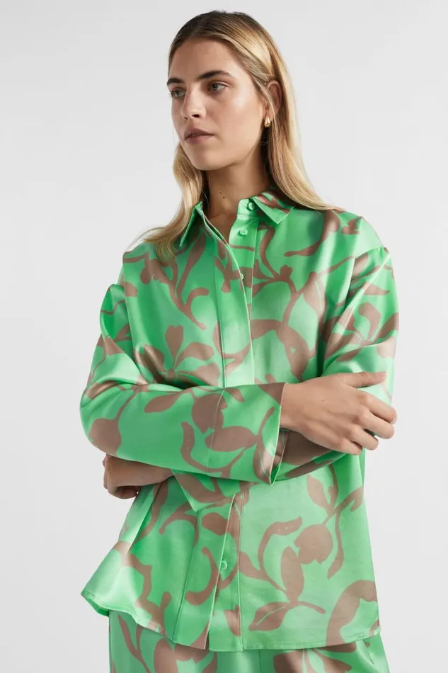 Shirts Woman Seed Heritage Satin Floral Shirt Key Lime Floral