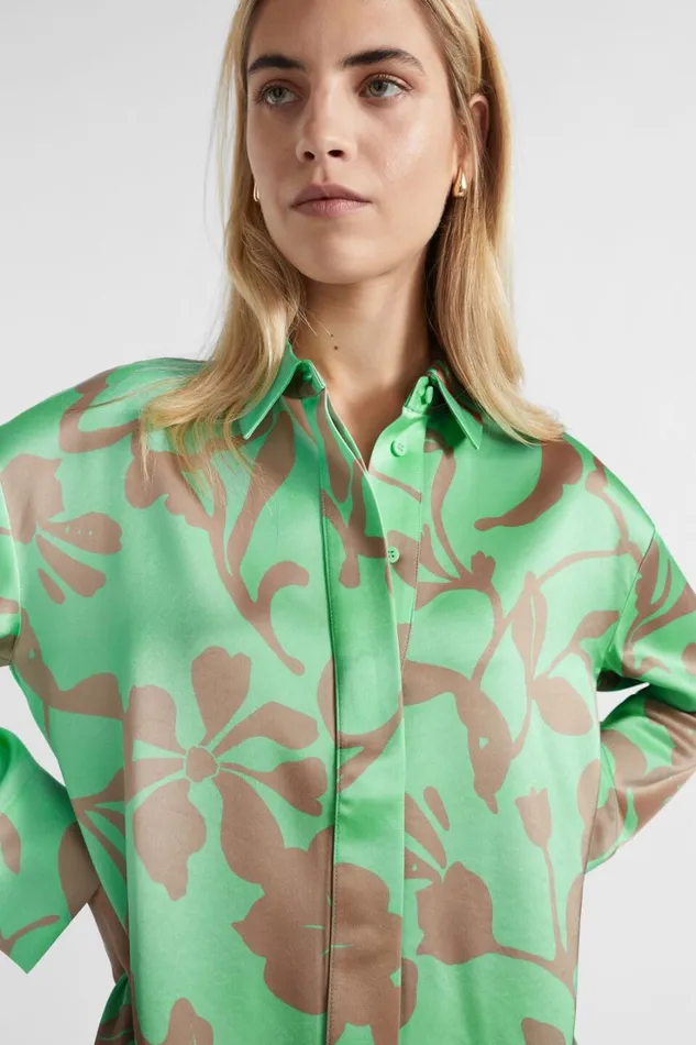 Shirts Woman Seed Heritage Satin Floral Shirt Key Lime Floral