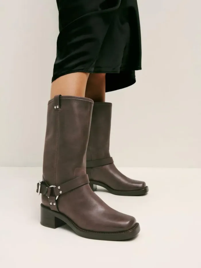 Shoes The Reformation Francesca Moto Boot Distressed Brown