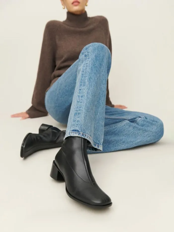 Shoes The Reformation Louie Stretch Sock Bootie Black Leather