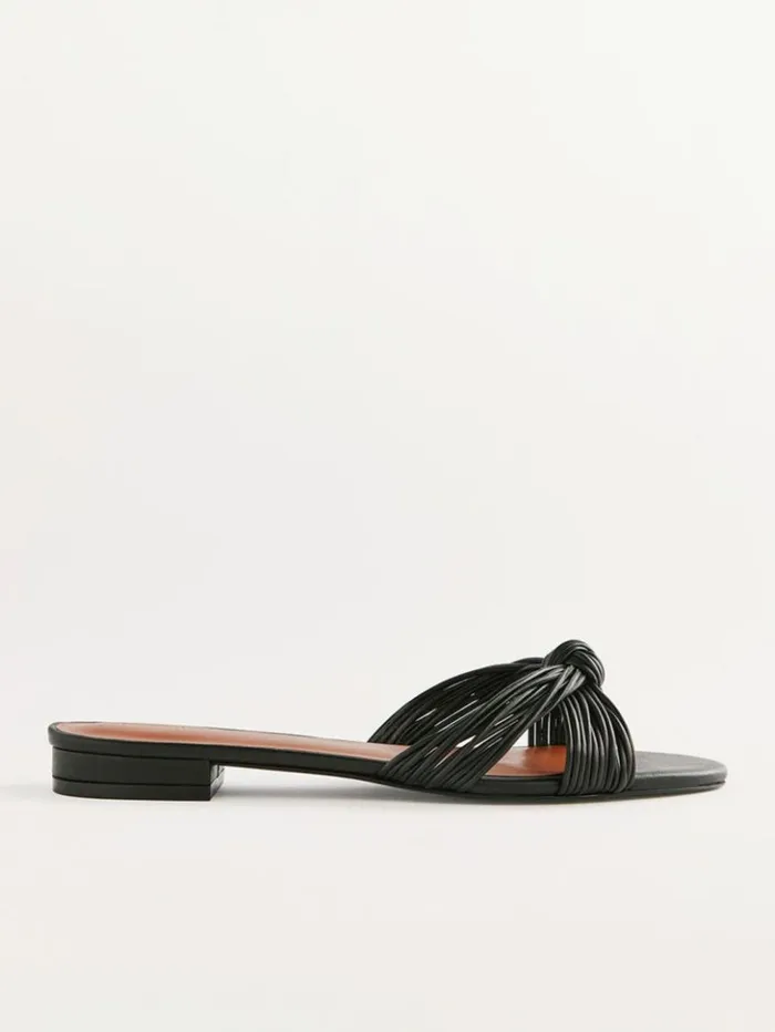 Shoes The Reformation Peridot Mignon Knot Flat Sandal Black Leather