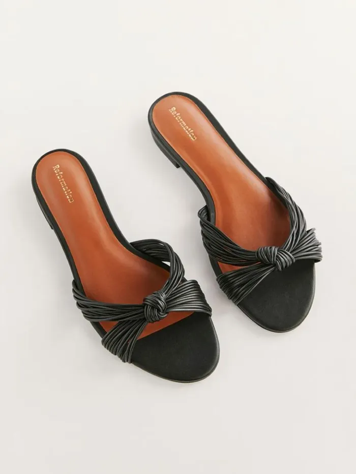 Shoes The Reformation Peridot Mignon Knot Flat Sandal Black Leather