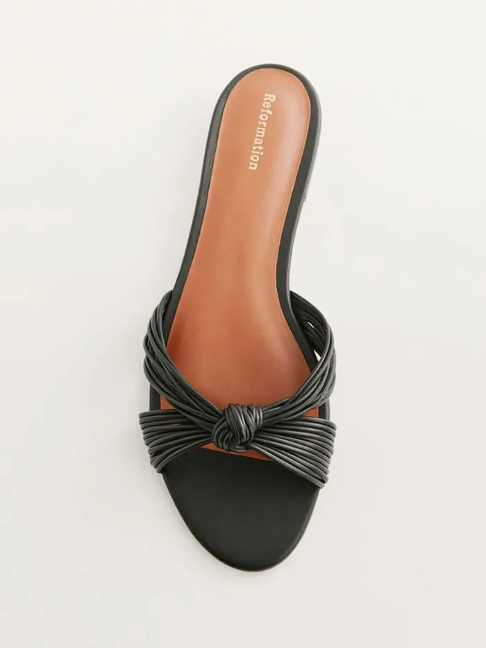 Shoes The Reformation Peridot Mignon Knot Flat Sandal Black Leather