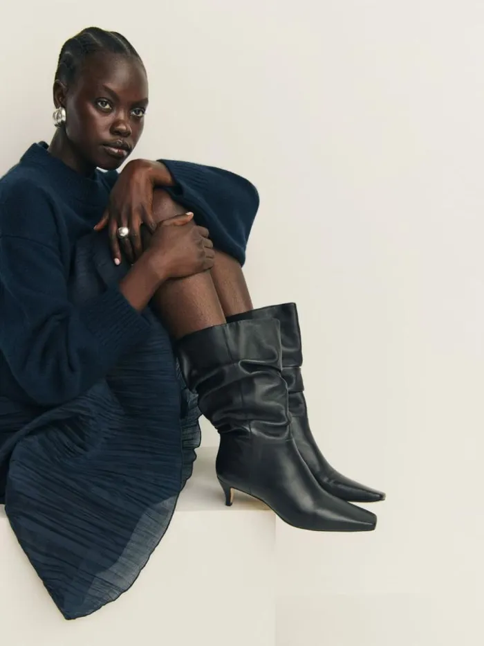 Shoes The Reformation Rosie Mid Shaft Boot Black Leather
