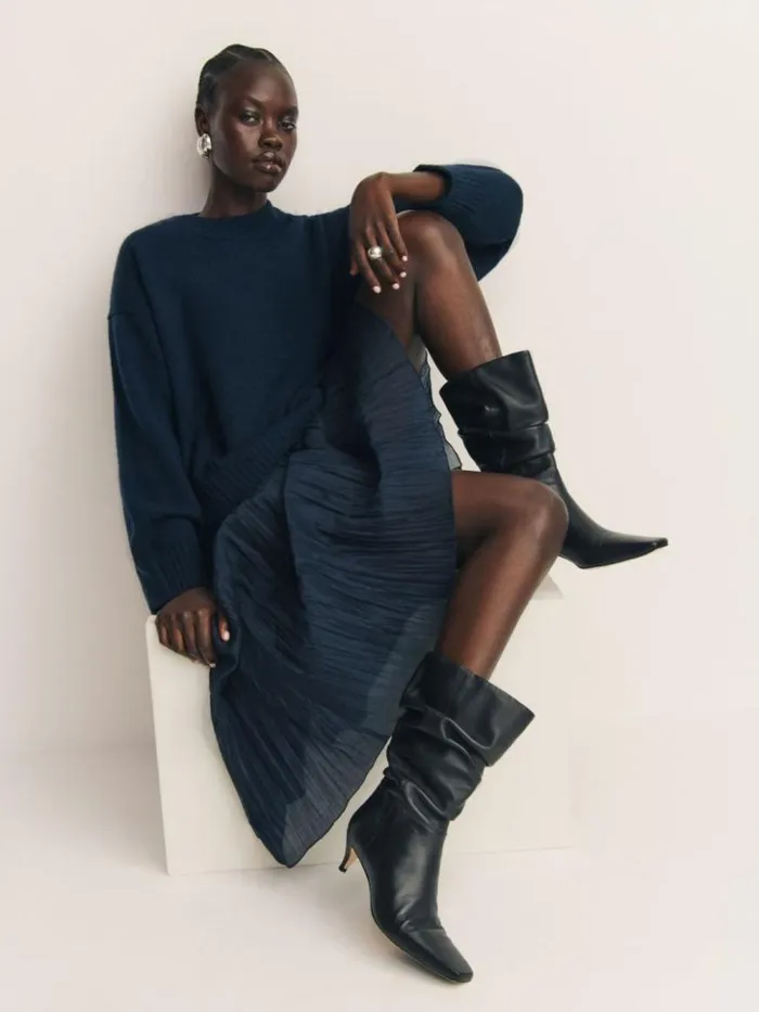Shoes The Reformation Rosie Mid Shaft Boot Black Leather