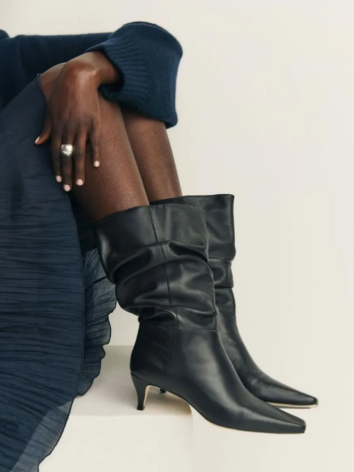 Shoes The Reformation Rosie Mid Shaft Boot Black Leather