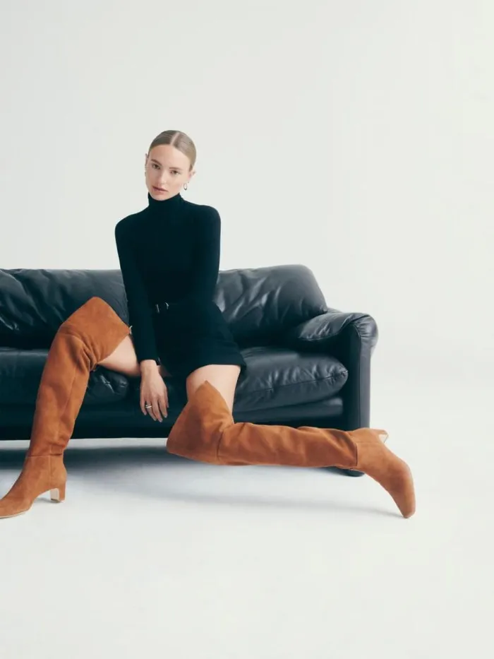 Shoes The Reformation Ruby Over The Knee Boot Toasted Brown Suede