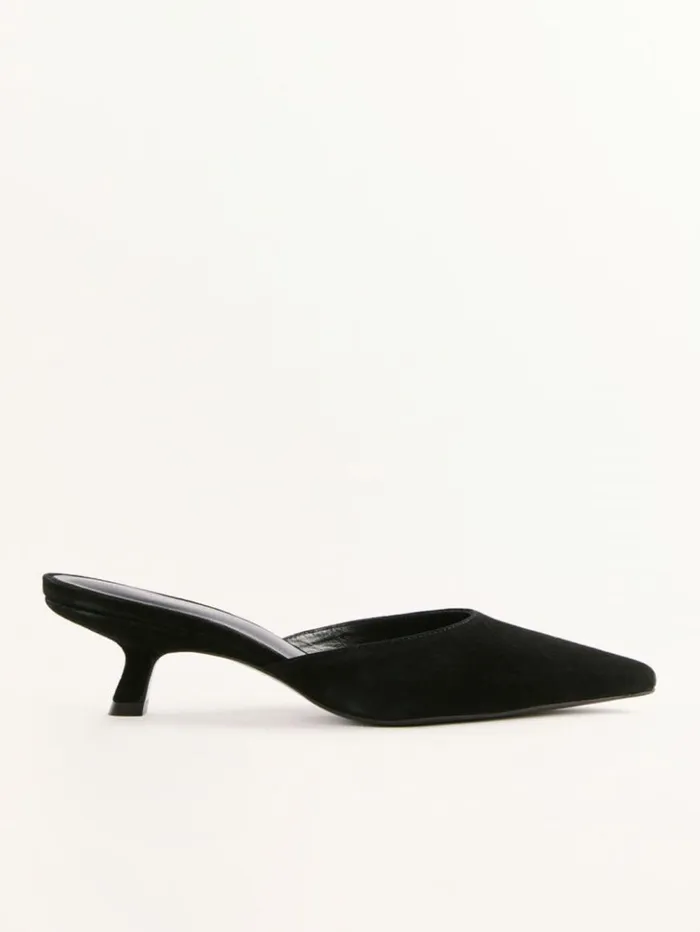Shoes The Reformation Wilda Kitten Mule Black Suede