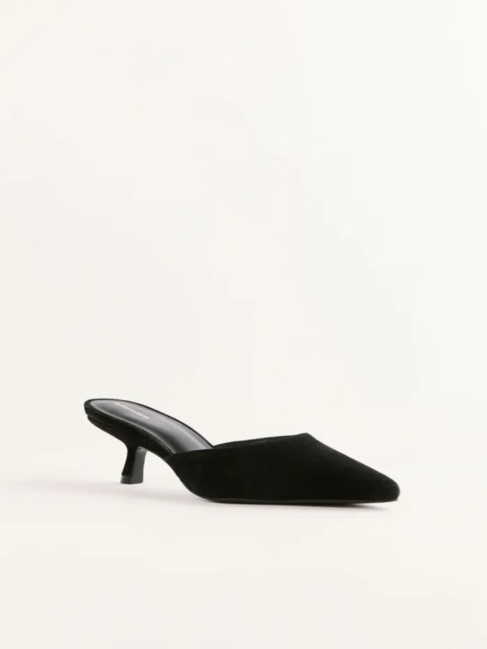 Shoes The Reformation Wilda Kitten Mule Black Suede