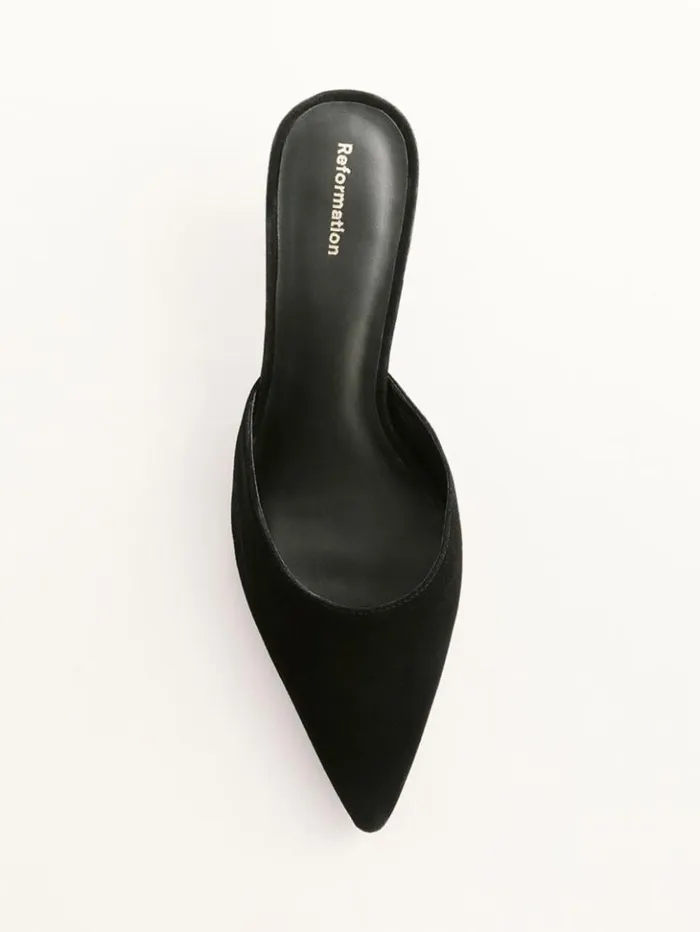 Shoes The Reformation Wilda Kitten Mule Black Suede