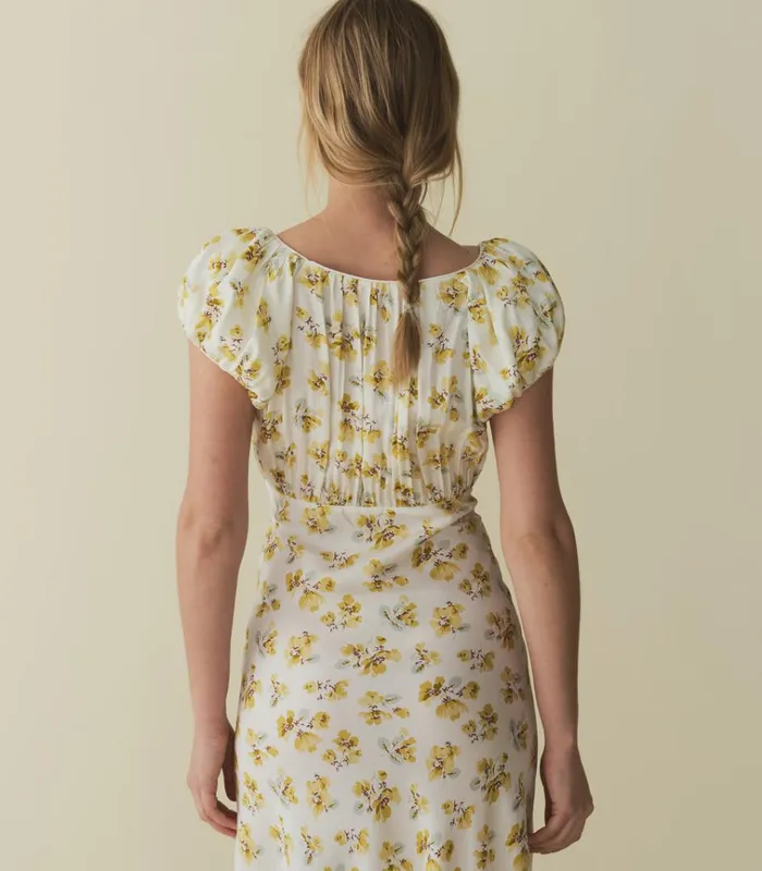 Shop FLORENCIA DRESS Gold Frolicking Floral DEN Dresses
