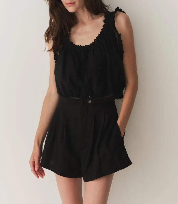 Shop LARUE LINEN SHORT Black DEN Pants and Shorts