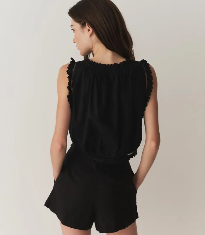 Shop LARUE LINEN SHORT Black DEN Pants and Shorts