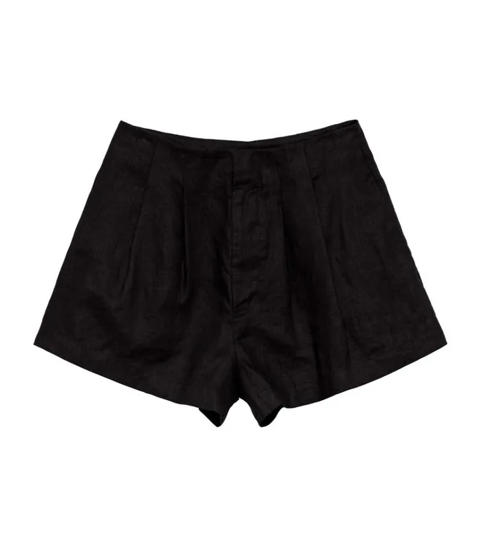 Shop LARUE LINEN SHORT Black DEN Pants and Shorts