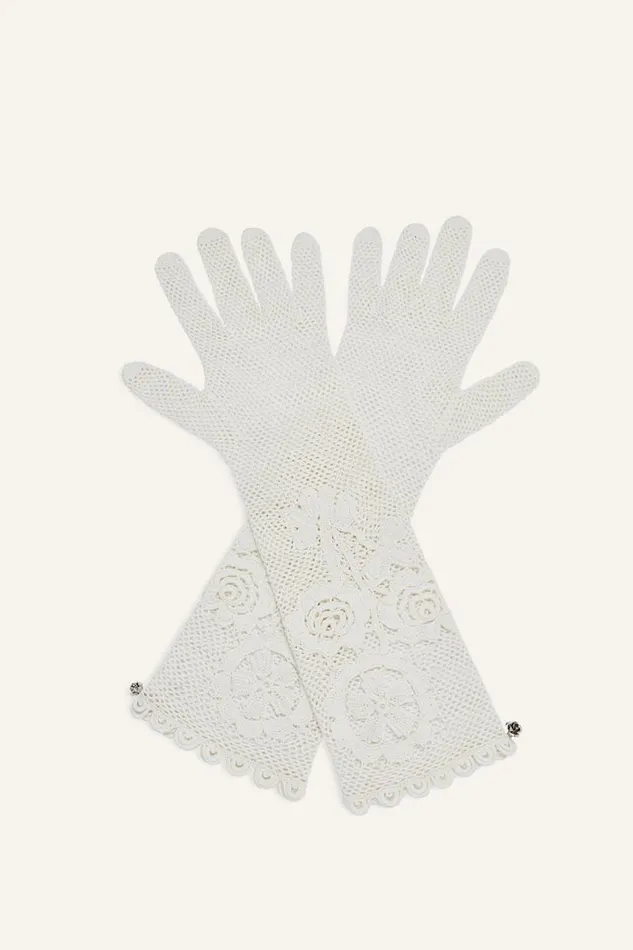 Shop Magda Butrym Accessories Crochet Gloves In Cream