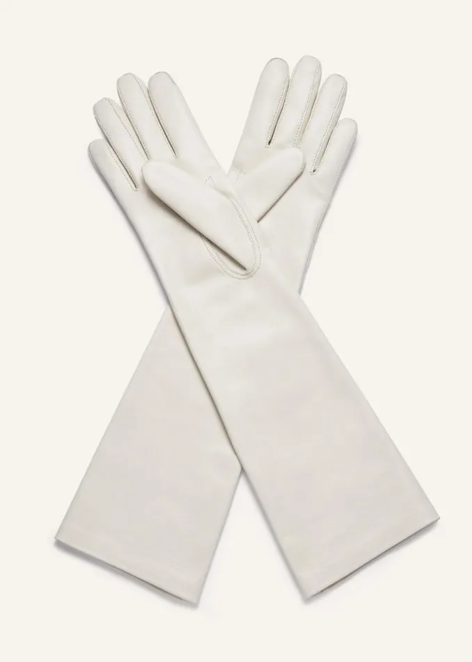 Shop Magda Butrym Accessories Leather Gloves In Cream Flower Embroidery Shop Magda Butrym Accessories Leather Gloves In Cream Flower Embroidery