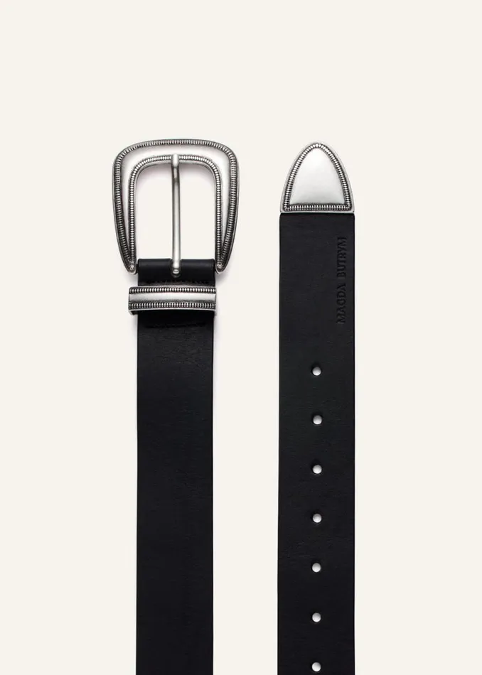 Shop Magda Butrym Accessories Silvertone Buckle Belt In Black Leather