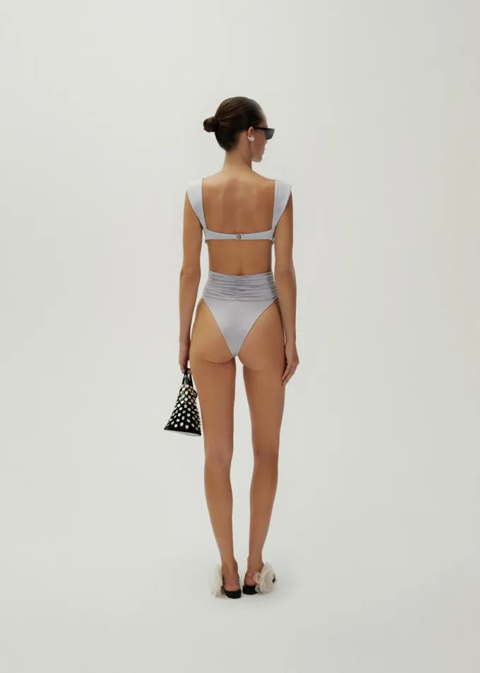 Shop Magda Butrym Beachwear Classic High Waist Flower Swim Bottom In Metallic Grey Shop Magda Butrym Beachwear Classic High Waist Flower Swim Bottom In Metallic Grey