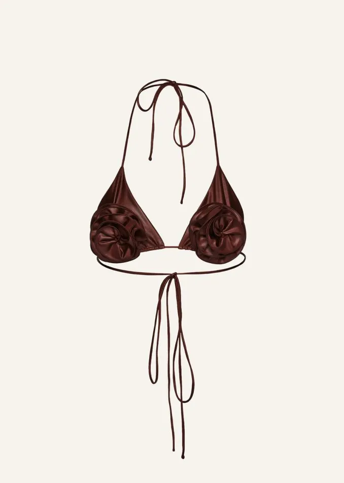 Shop Magda Butrym Beachwear Floral Strappy Triangle Bikini Top In Metallic Brown Shop Magda Butrym Beachwear Floral Strappy Triangle Bikini Top In Metallic Brown