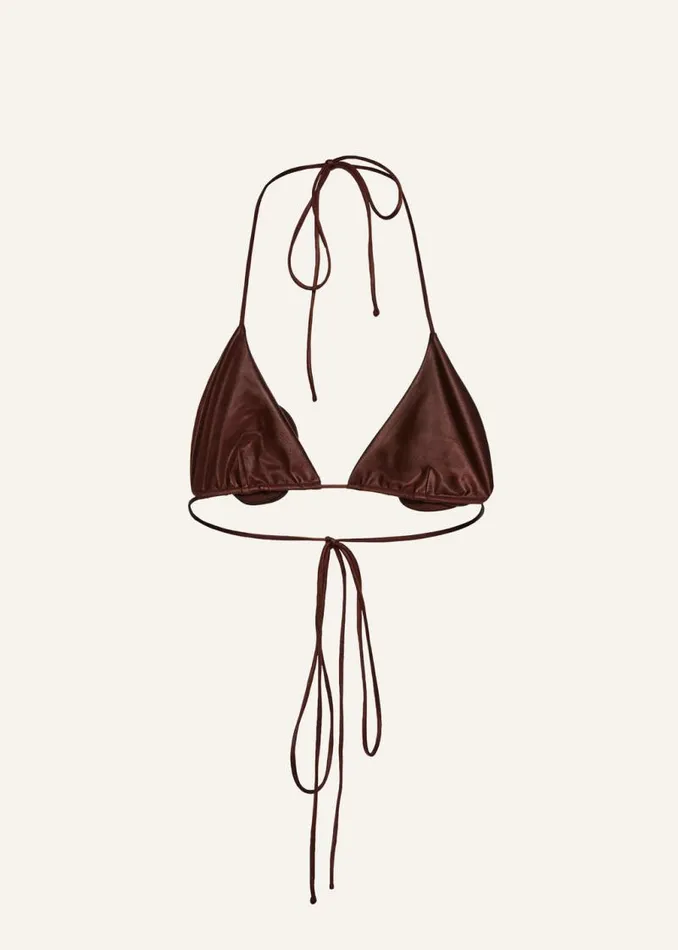 Shop Magda Butrym Beachwear Floral Strappy Triangle Bikini Top In Metallic Brown Shop Magda Butrym Beachwear Floral Strappy Triangle Bikini Top In Metallic Brown