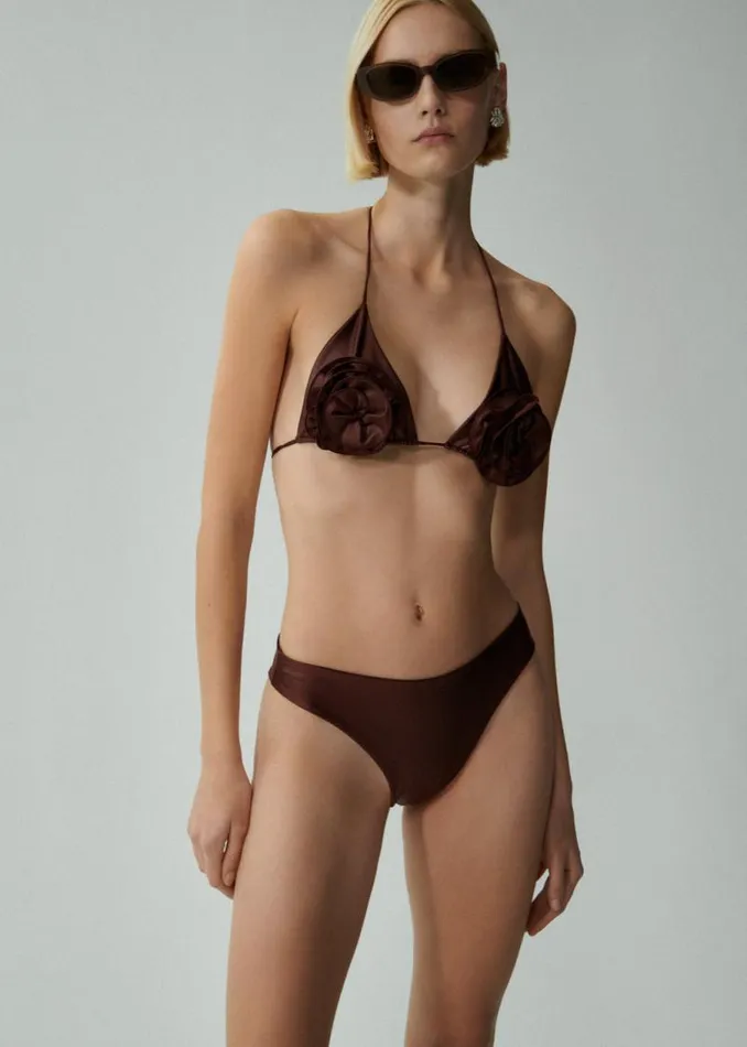 Shop Magda Butrym Beachwear Floral Strappy Triangle Bikini Top In Metallic Brown Shop Magda Butrym Beachwear Floral Strappy Triangle Bikini Top In Metallic Brown