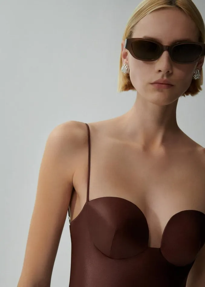 Shop Magda Butrym Beachwear Retro Bustier Swimsuit In Metallic Brown Shop Magda Butrym Beachwear Retro Bustier Swimsuit In Metallic Brown