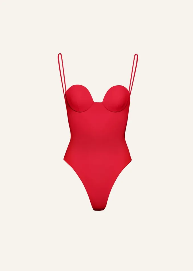 Shop Magda Butrym Beachwear Retro Bustier Swimsuit In Red