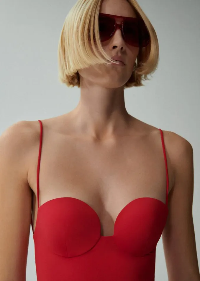 Shop Magda Butrym Beachwear Retro Bustier Swimsuit In Red Shop Magda Butrym Beachwear Retro Bustier Swimsuit In Red
