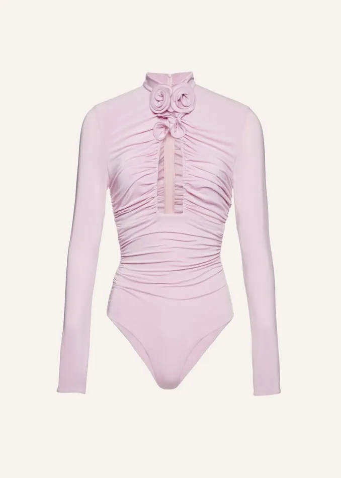 Shop Magda Butrym Bodysuits Gathered High Neck Bodysuit In Pink