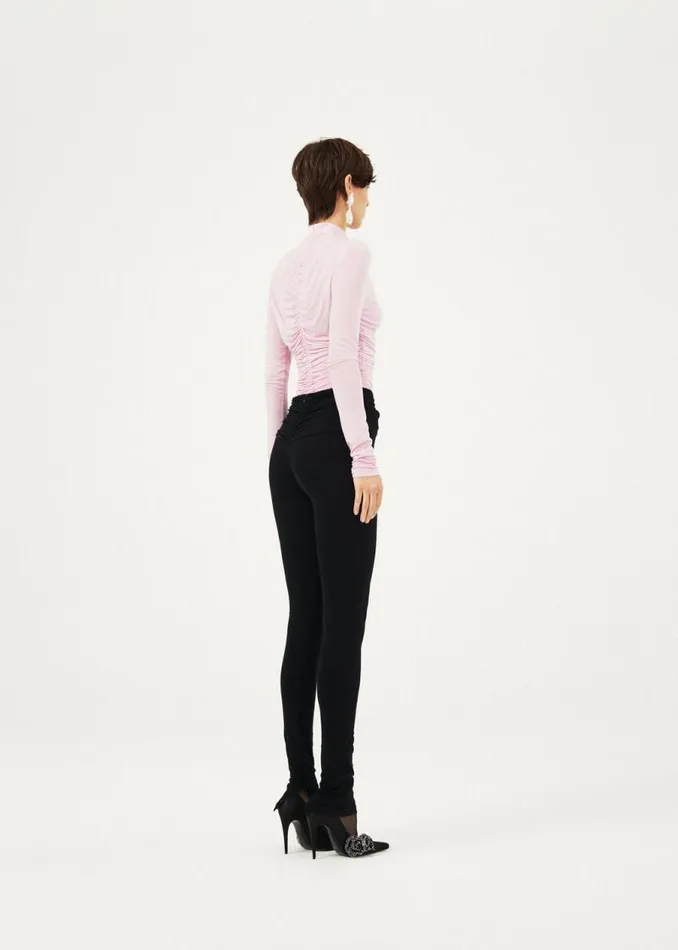 Shop Magda Butrym Bodysuits Gathered High Neck Bodysuit In Pink Shop Magda Butrym Bodysuits Gathered High Neck Bodysuit In Pink