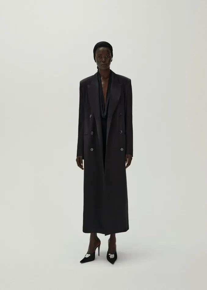 Shop Magda Butrym Coats And Jackets Classic Double Breasted Silk Coat In Black Shop Magda Butrym Coats And Jackets Classic Double Breasted Silk Coat In Black