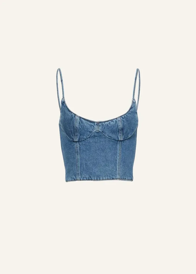 Shop Magda Butrym Denim Scoop Neck Denim Demi Bustier Top In Blue