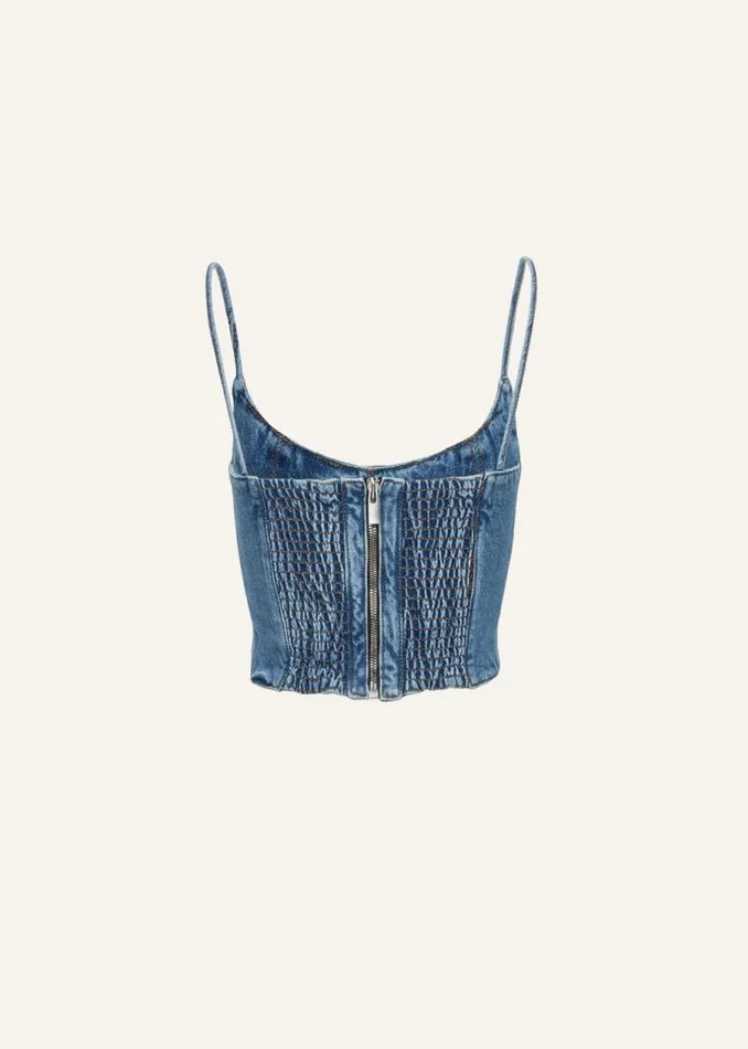 Shop Magda Butrym Denim Scoop Neck Denim Demi Bustier Top In Blue Shop Magda Butrym Denim Scoop Neck Denim Demi Bustier Top In Blue