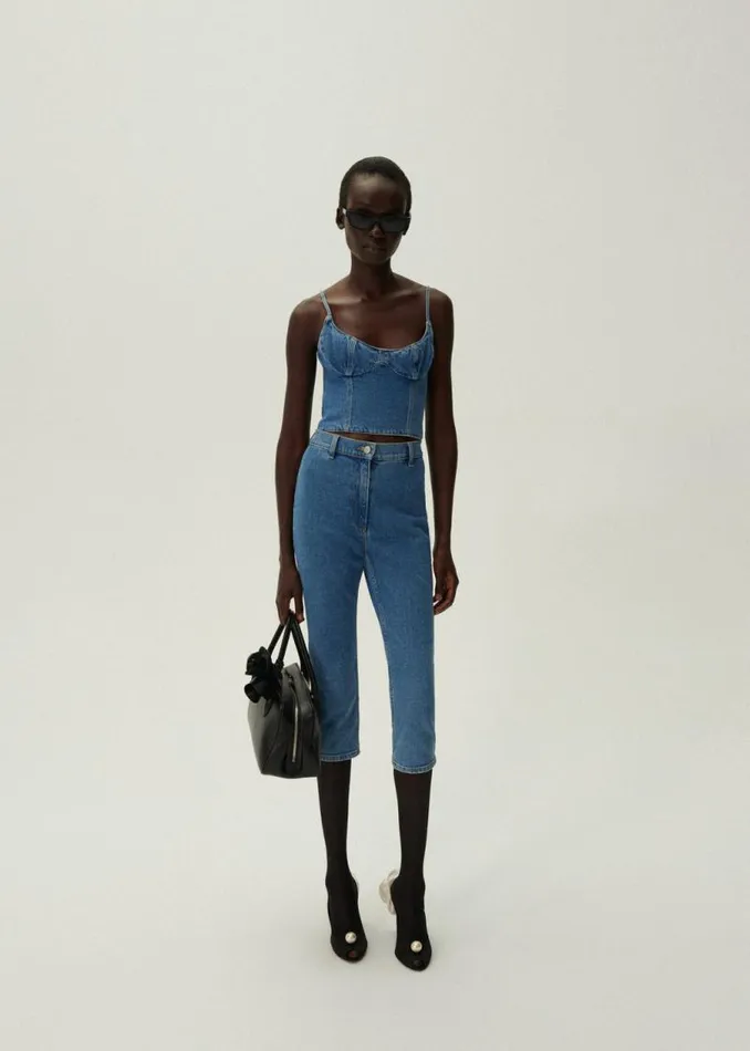 Shop Magda Butrym Denim Scoop Neck Denim Demi Bustier Top In Blue Shop Magda Butrym Denim Scoop Neck Denim Demi Bustier Top In Blue