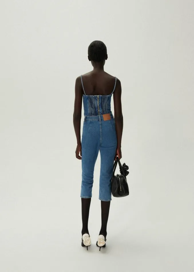 Shop Magda Butrym Denim Scoop Neck Denim Demi Bustier Top In Blue Shop Magda Butrym Denim Scoop Neck Denim Demi Bustier Top In Blue