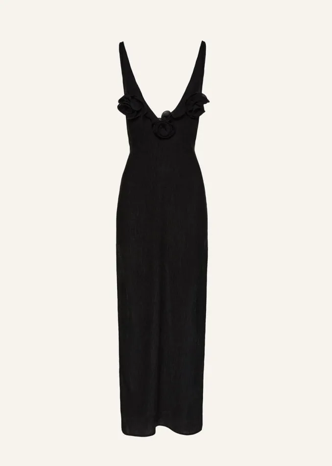Shop Magda Butrym Dresses Crepe High Leg Maxi Dress In Black