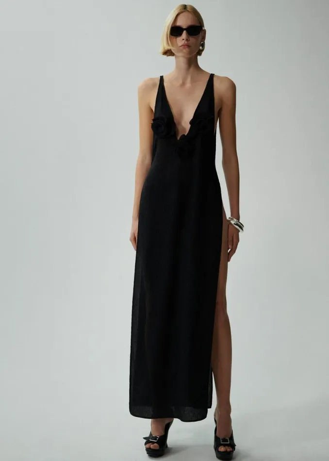 Shop Magda Butrym Dresses Crepe High Leg Maxi Dress In Black Shop Magda Butrym Dresses Crepe High Leg Maxi Dress In Black