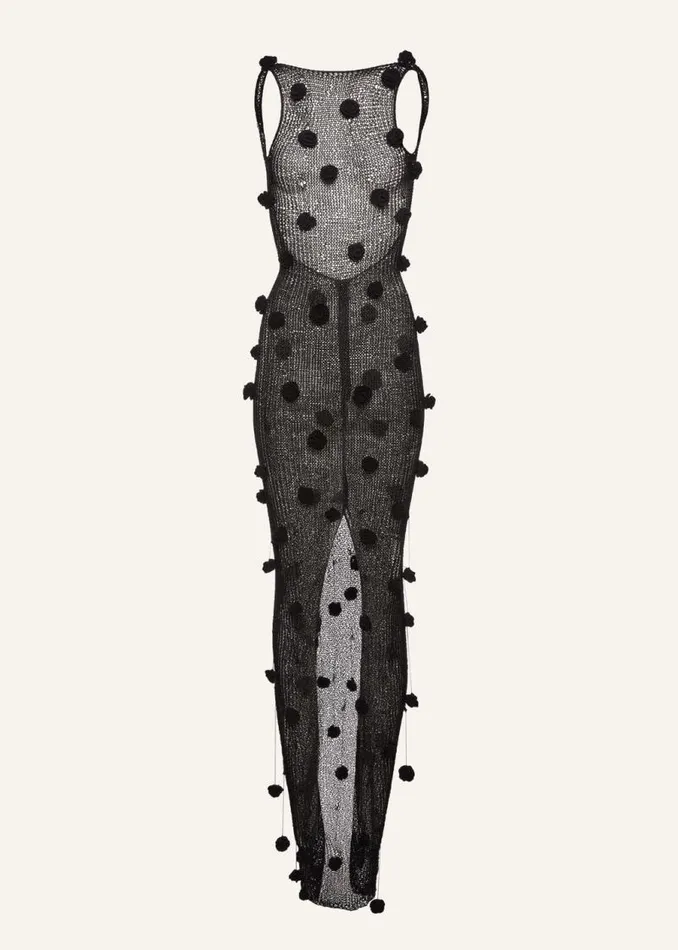 Shop Magda Butrym Dresses Crochet Flower Embellished Maxi Dress In Black