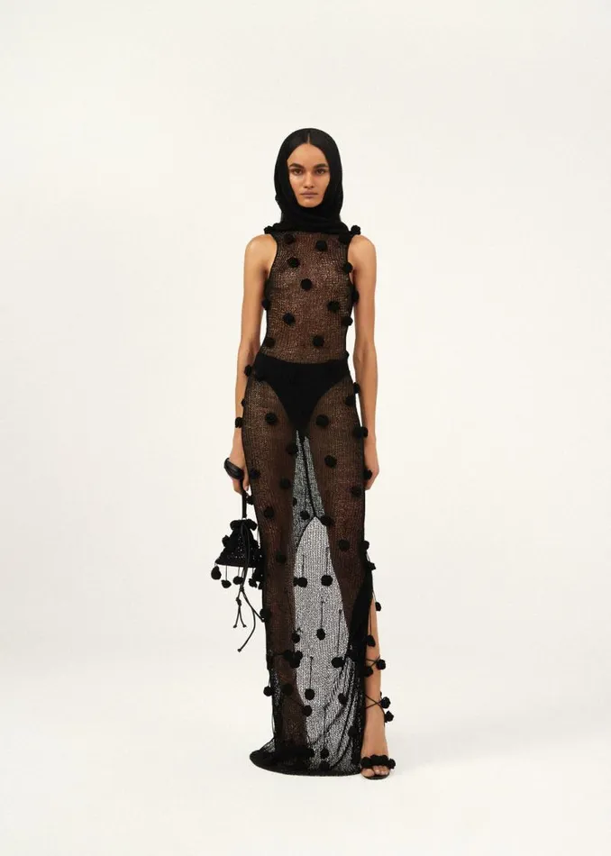 Shop Magda Butrym Dresses Crochet Flower Embellished Maxi Dress In Black Shop Magda Butrym Dresses Crochet Flower Embellished Maxi Dress In Black