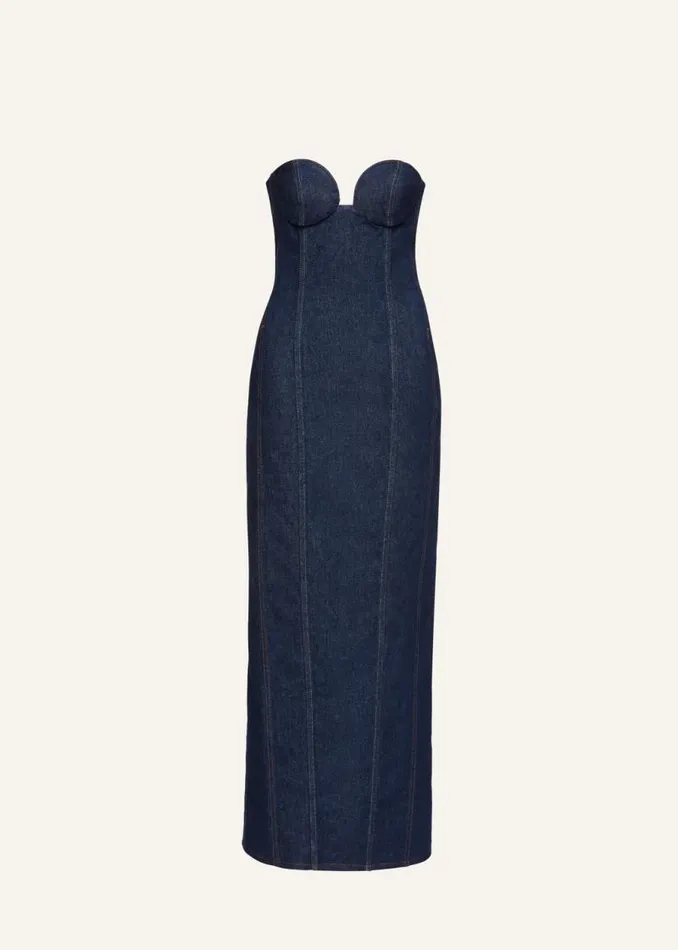 Shop Magda Butrym Dresses Denim Bustier Midi Dress In Navy