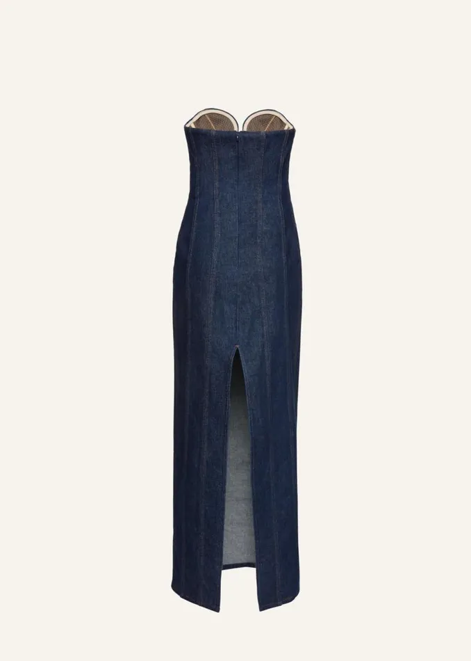 Shop Magda Butrym Dresses Denim Bustier Midi Dress In Navy Shop Magda Butrym Dresses Denim Bustier Midi Dress In Navy